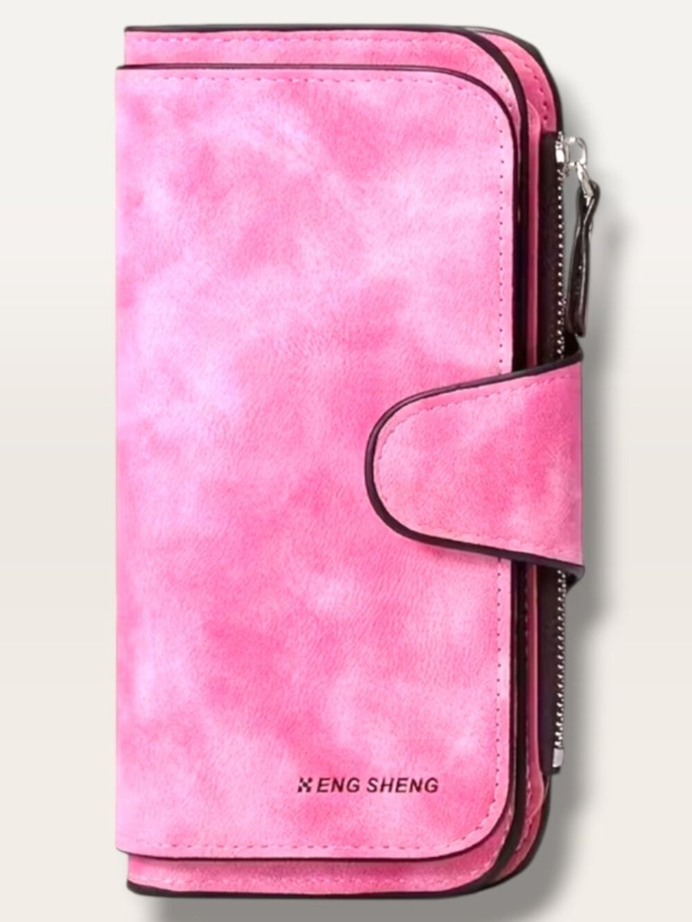Eng Sheng Womens Pink Wallet With Zipper Closure And Card Slots 7.4x4.1 Inches
